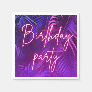 Tropical Purple Palm Leaf Birthday Party Napkin