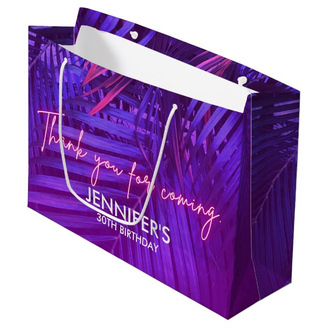 Tropical Purple Palm Leaf Large Gift Bag (Front Angled)