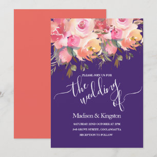 Tropical Purple Pink Coral Wedding Invite