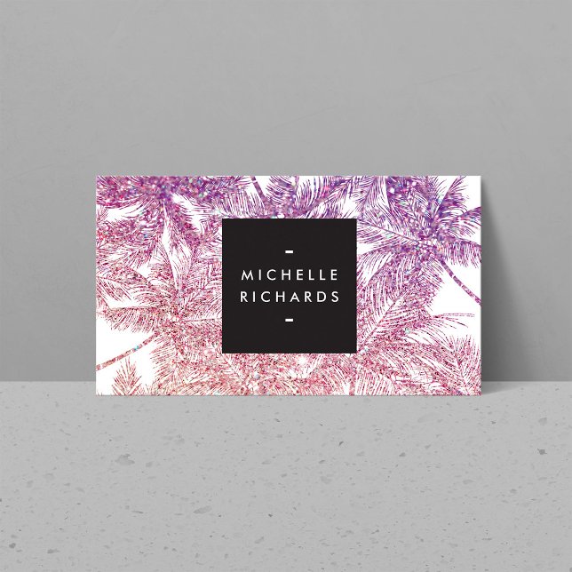 Tropical Purple/Pink Glitter Palms Business Card (Creator Uploaded)