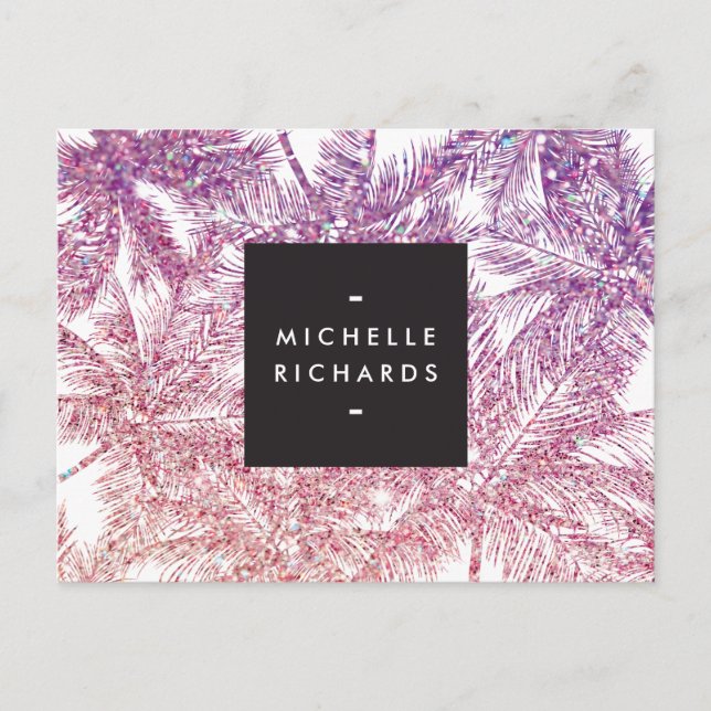 Tropical Purple/Pink Glitter Palms Postcard (Front)