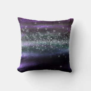 Tropical Purple Teal Green Silver Stars Glitter Cushion