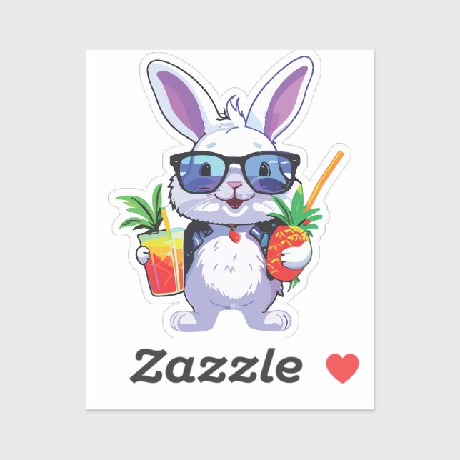 Tropical Rabbit Sticker with Pineapple and Sunglas (Sheet)