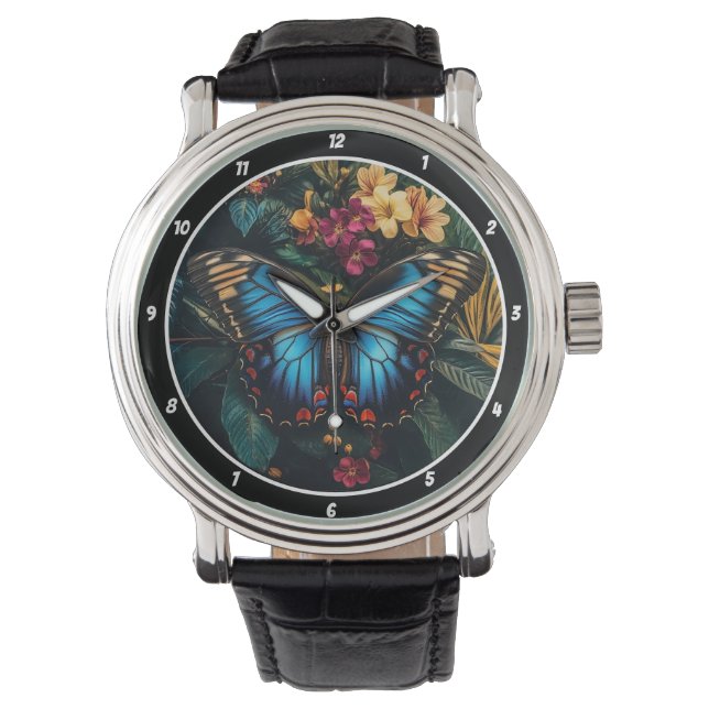 Tropical Radiance" - Blue Butterfly Watch (Front)