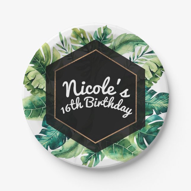 Tropical Rain Forest Leaves Elegant Summer Party Paper Plate (Front)
