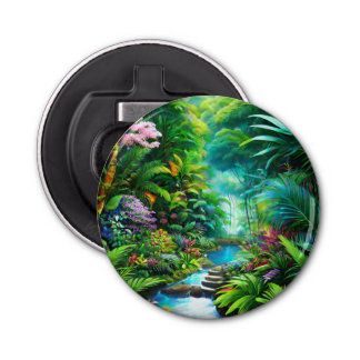 Tropical rain forest with trees and flowers bottle opener