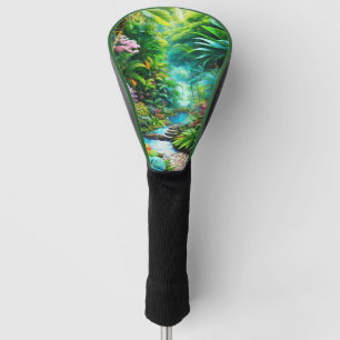 Tropical rain forest with trees and flowers golf head cover