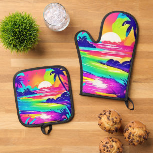 Tropical Rainbow Beach Dream Oven Mitt & Pot Holder Set