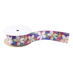 Tropical rainbow frangipani satin ribbon