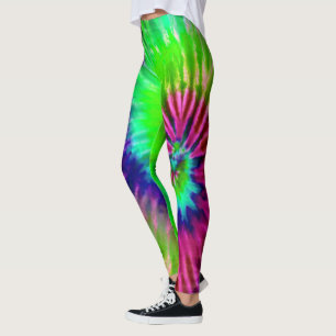 Tropical Rainbow Green Magenta Starburst Tie Dye Leggings