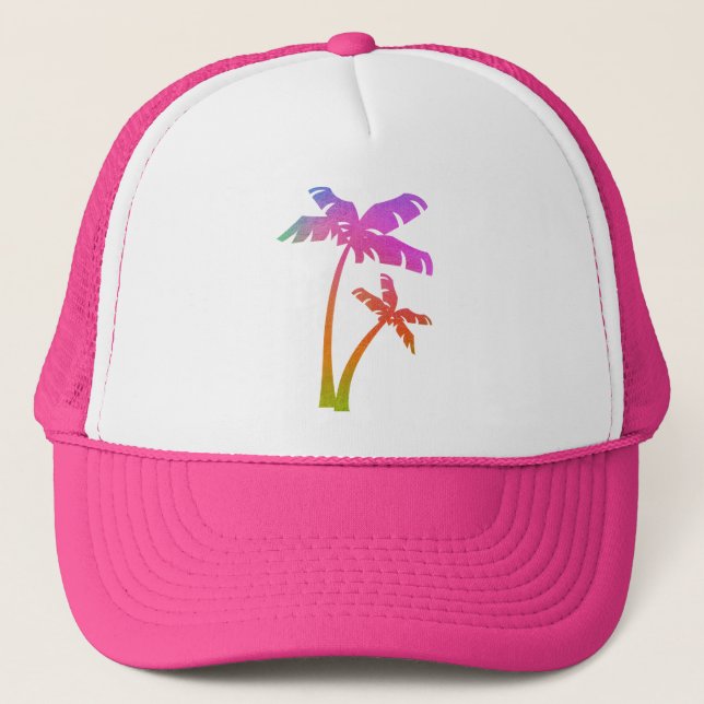 Tropical Rainbow Palm Tree Trucker Hat (Front)