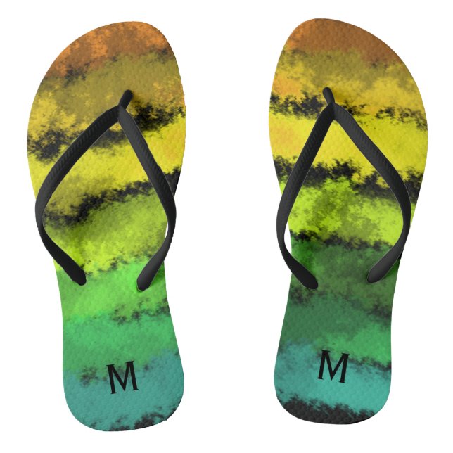 Tropical Rainbow Stripes Monogrammed Flip Flops (Footbed)