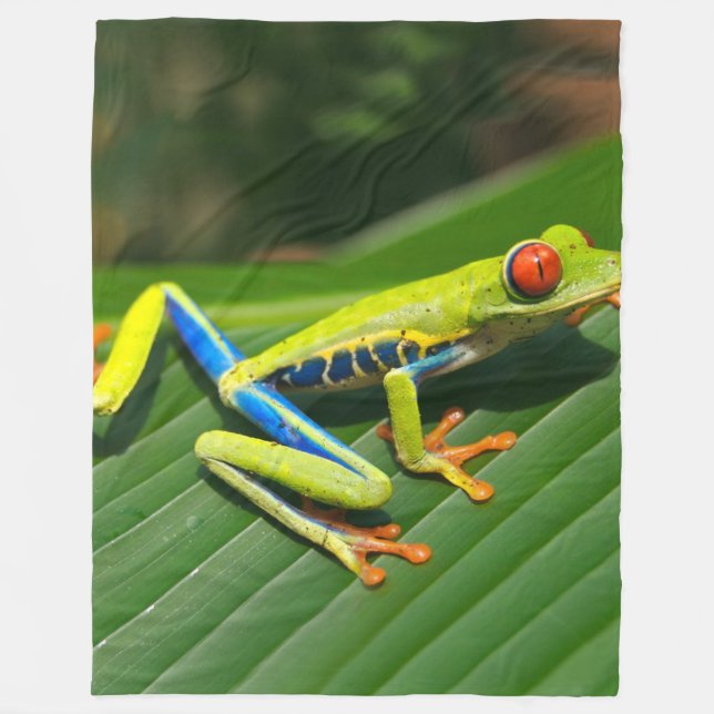Tropical rainforest green red-eyed tree Frog Fleece Blanket (Front)
