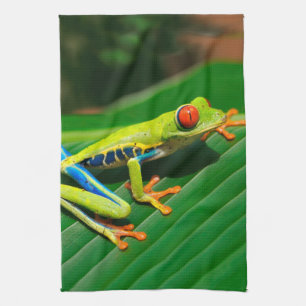 Tropical rainforest green red-eyed tree Frog Tea Towel