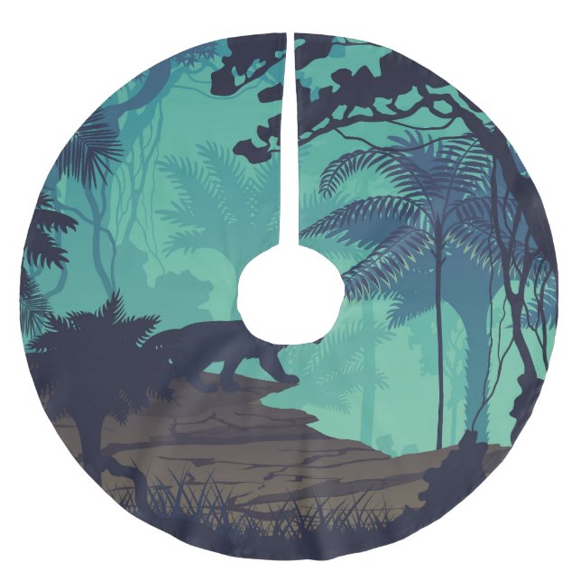 Tropical rainforest, jaguar evening background. brushed polyester tree skirt (Front)