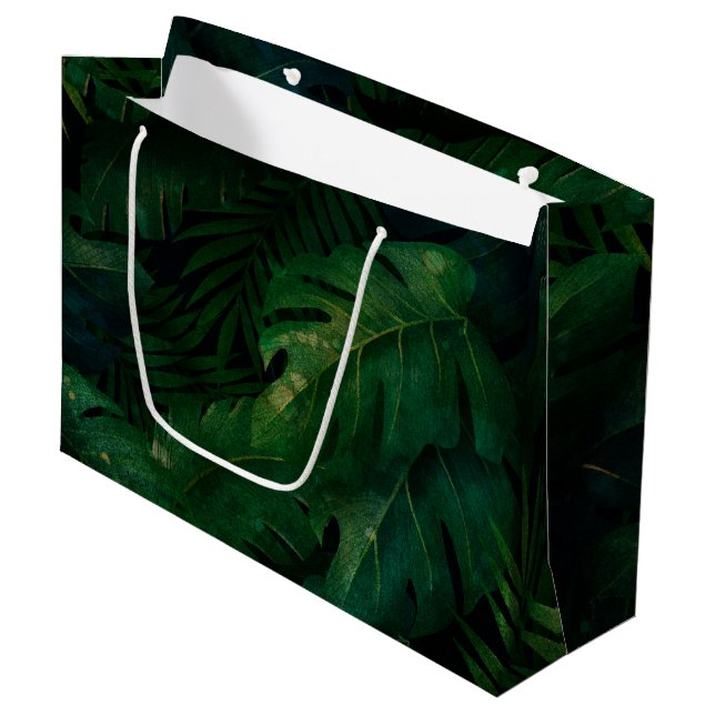 Tropical Rainforest Leafy Green Foliage Large Gift Bag (Front Angled)