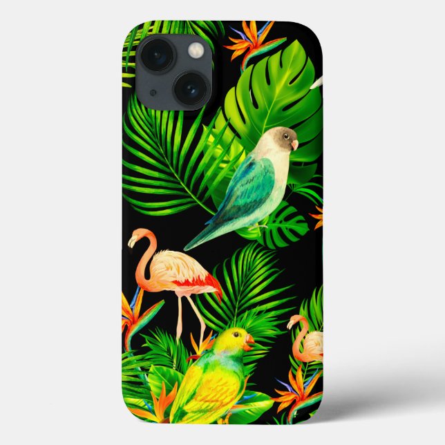 Tropical rainforest leaves and birds pattern Case-Mate iPhone case (Back)