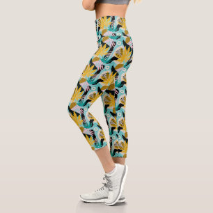 Tropical Rainforest Leaves Pattern Capri Leggings