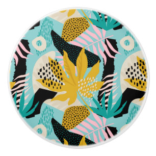 Tropical Rainforest Leaves Pattern Ceramic Knob