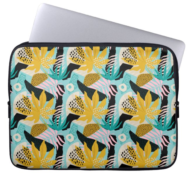 Tropical Rainforest Leaves Pattern Laptop Sleeve (Front)