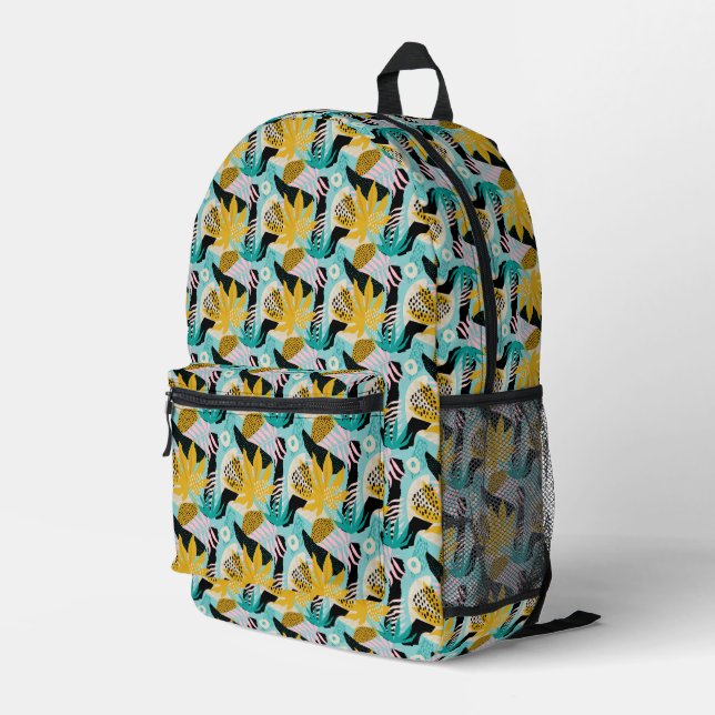 Tropical Rainforest Leaves Pattern Printed Backpack (Back Corner Right)
