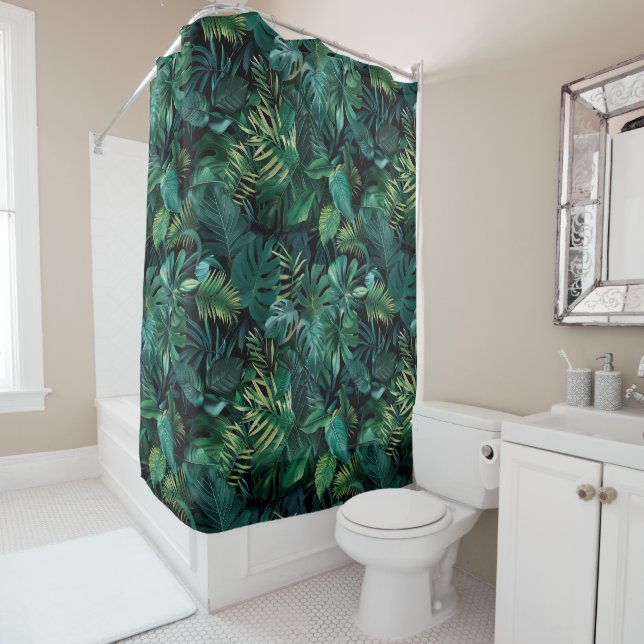 Tropical Rainforest Leaves Shower Curtain (In Situ)