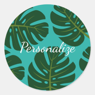 Tropical rainforest palm leaf floral favour sticke classic round sticker