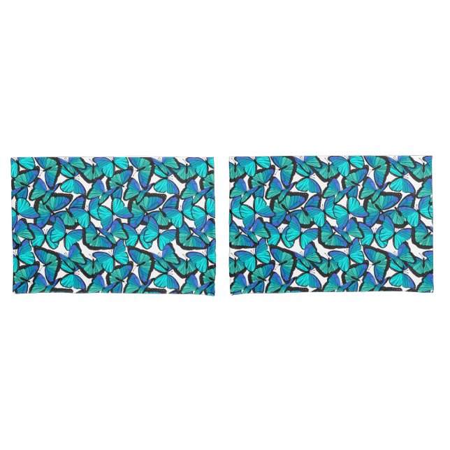 Tropical Rainforest Pretty Blue Butterflies Print Pillowcase (Front-Set)
