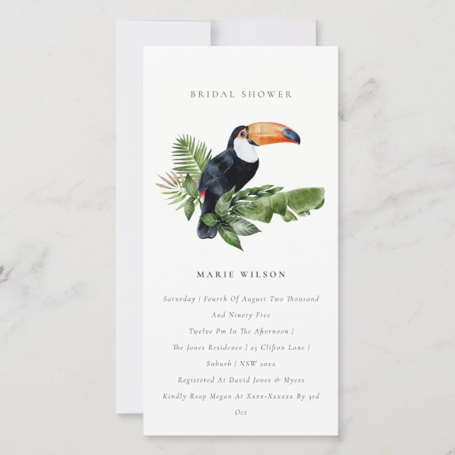 Tropical Rainforest Toucan Bridal Shower Invite (Front)