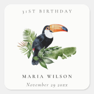 Tropical Rainforest Toucan Fauna Any Age Birthday Square Sticker