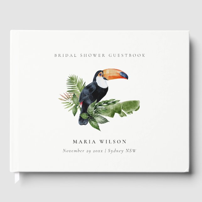 Tropical Rainforest Toucan Fauna Bridal Shower Guest Book (Front)