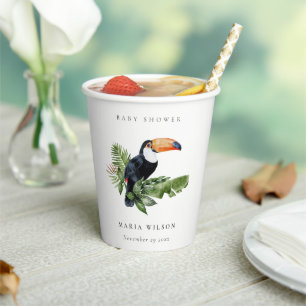 Tropical Rainforest Toucan Foliage Baby Shower Paper Cups