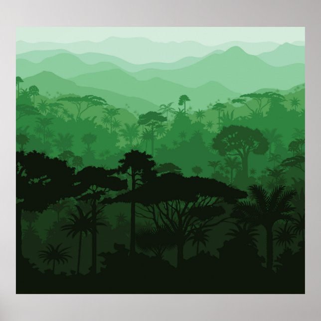 Tropical rainforest: vintage jungle background. poster (Front)