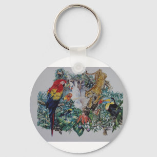 Tropical Rainforest Wildlife Collage Key Ring