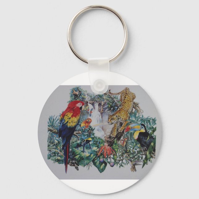 Tropical Rainforest Wildlife Collage Key Ring (Front)