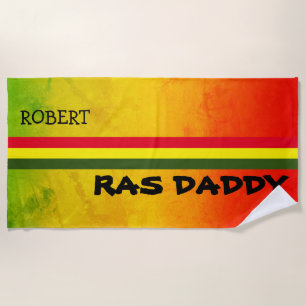 Tropical Rasta Colours on Grunge with NAME in Blac Beach Towel