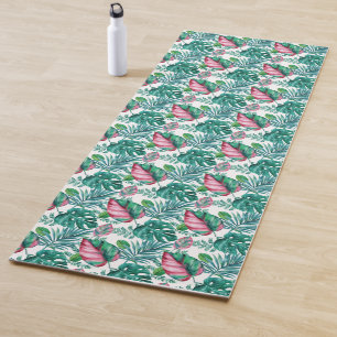 Tropical Red and Green Palm Leaves Yoga Mat