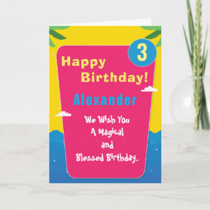 Tropical Red Blue Customise Pool Party Birthday Card