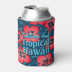 Tropical red flowers on navy can cooler