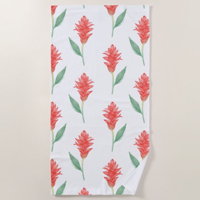 Tropical red ginger beach towel (Front)