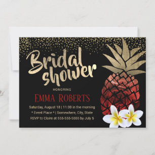 Tropical Red & Gold Pineapple Beach Bridal Shower Invitation