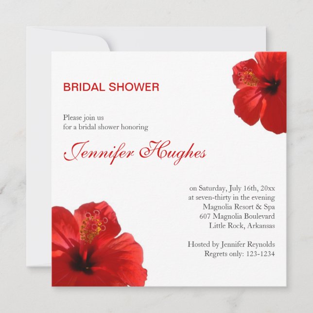 Tropical Red Hibiscus Bridal Shower Invitation (Front)