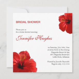 Tropical Red Hibiscus Bridal Shower Invitation