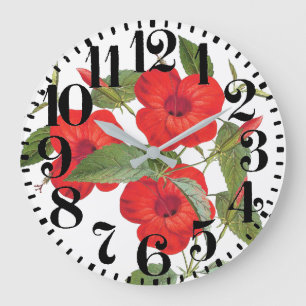 Tropical Red Hibiscus Floral Big Number Wall Clock