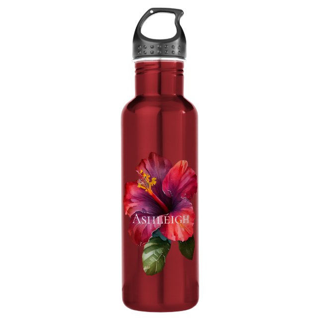 Tropical Red Hibiscus Flower 710 Ml Water Bottle (Front)