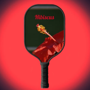 Tropical Red Hibiscus Flower Black Floral Pickleball Paddle
