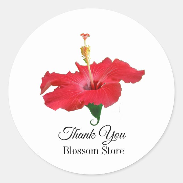 Tropical Red Hibiscus Flower Classic Round Sticker (Front)