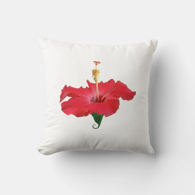 Tropical Red Hibiscus Flower Cushion (Front)