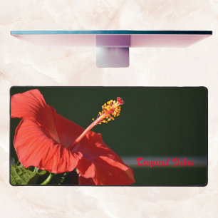 Tropical Red Hibiscus Flower Dramatic Photographic Desk Mat