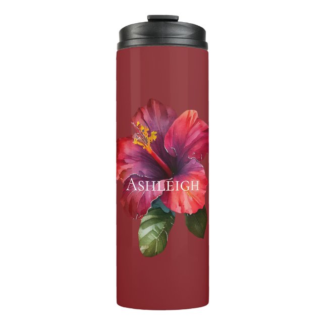 Tropical Red Hibiscus Flower Thermal Tumbler (Front)